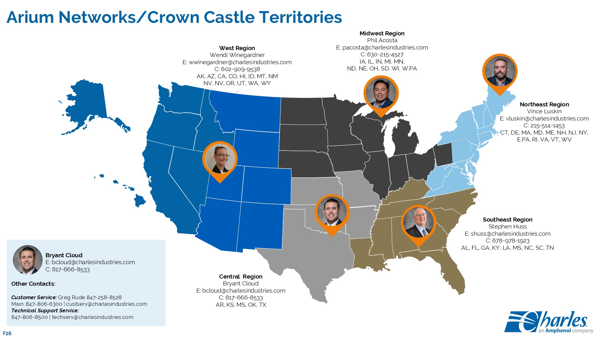 Charles Industries Sales Map for Arium Networks/Crown Castle